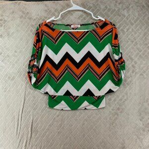 Vivace Womens Medium Blouse Crop Top Colorful Zig Zag Stripe Dolman Sleeve